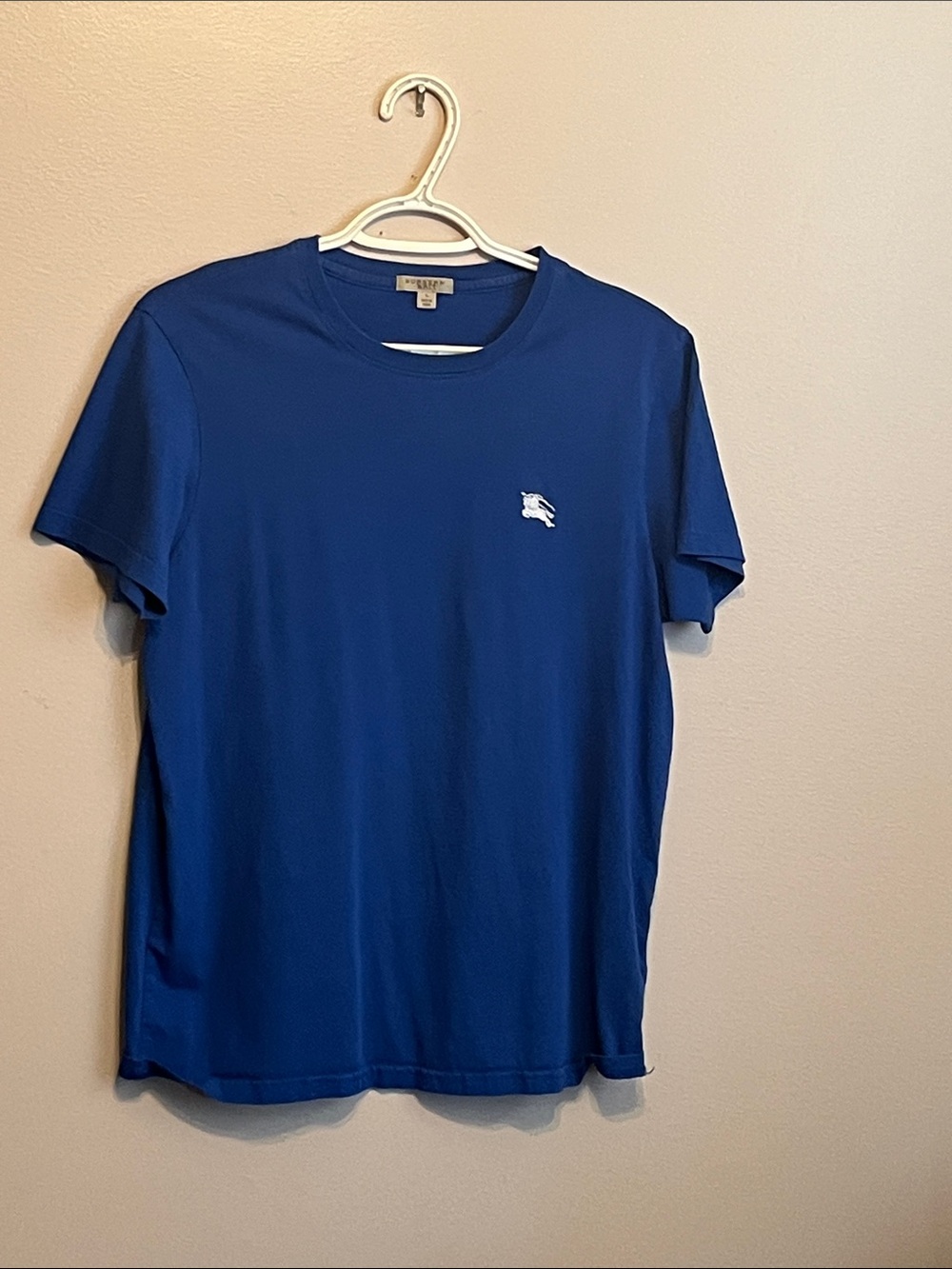 Burberry Blue Short-Sleeve Crewneck Tee with Icon Embroidery
